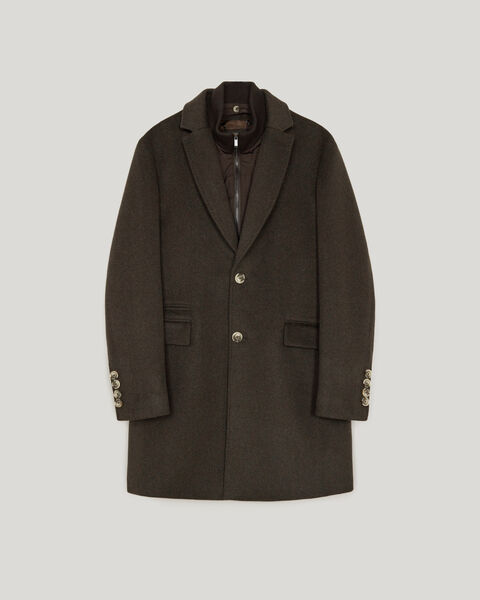 Detachable Gilet Wool Coat, Dark Brown, hi-res